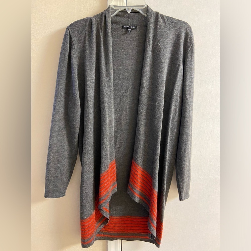 Eileen Fisher Grey Merino Wool Sweater Cardigan Medium